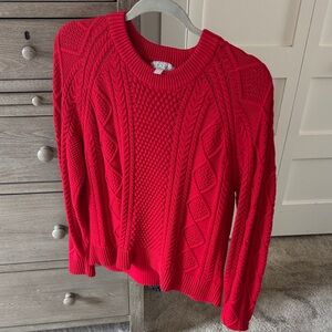 J.Crew Red Cable Knit Crewneck Sweater Size S